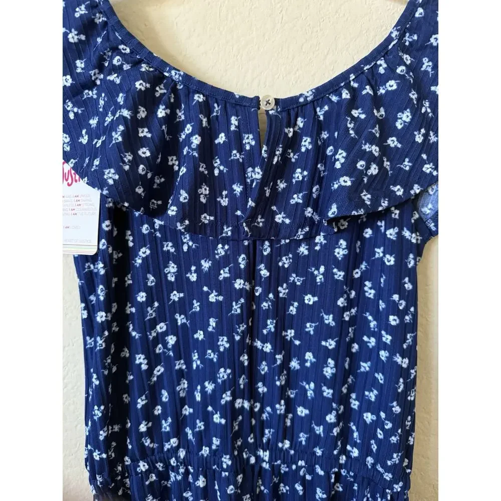 Lot Of 2 Justice Floral Ruffle Sleeveless Elastic Waist Girls Romper Size M 10